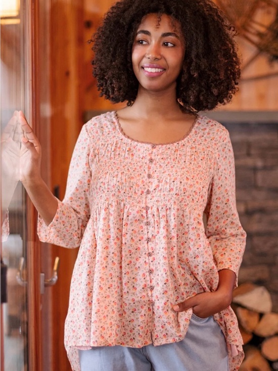 April Cornell Tops - April Cornell Floral Button Down Tunic - floral ( stock pic for inspo only )